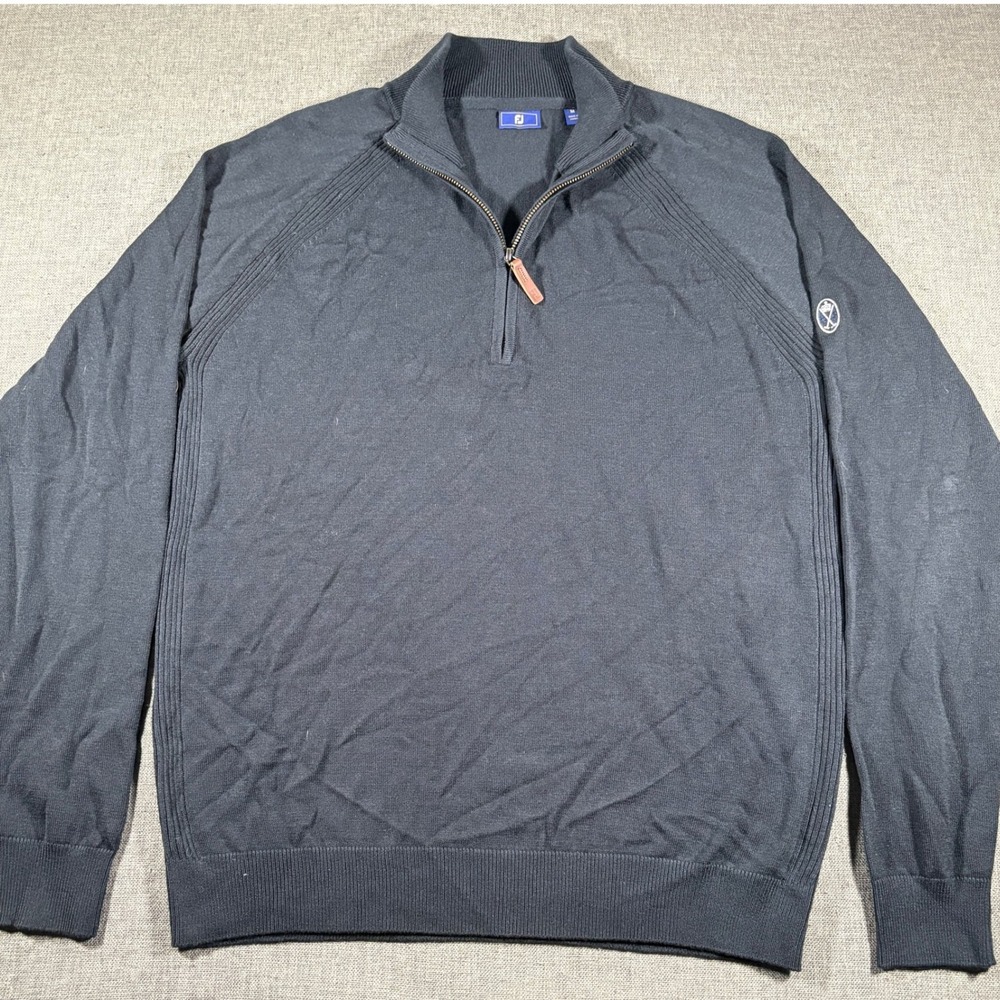 FootJoy Quarter Zip Sweater Mens Medium Black Wool Blend Pullover 10434
